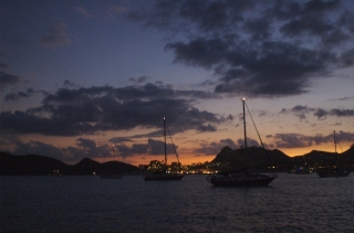 Anchored in Cabo San Lucas at sunset